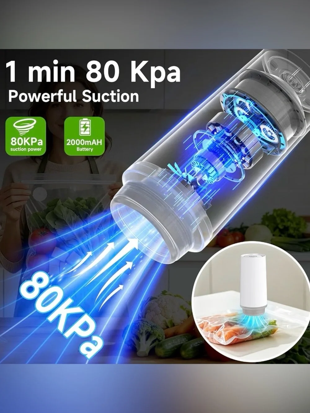 Vacuum Sealer Machine, Handheld Food Saver for Fresh Meat,Veggies & Storage